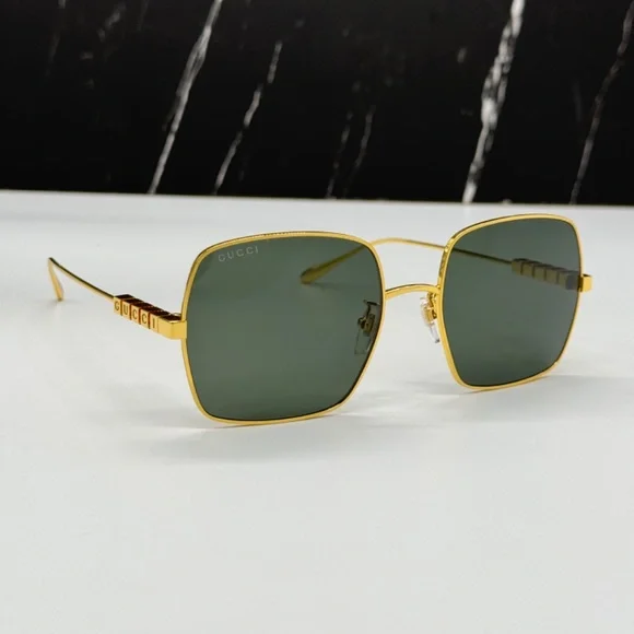 NEW GUCCI SUNGLASSES, GOLD GRAY SQUARE UNISEX EYEWEAR GUCCI - Picture 7 of 15